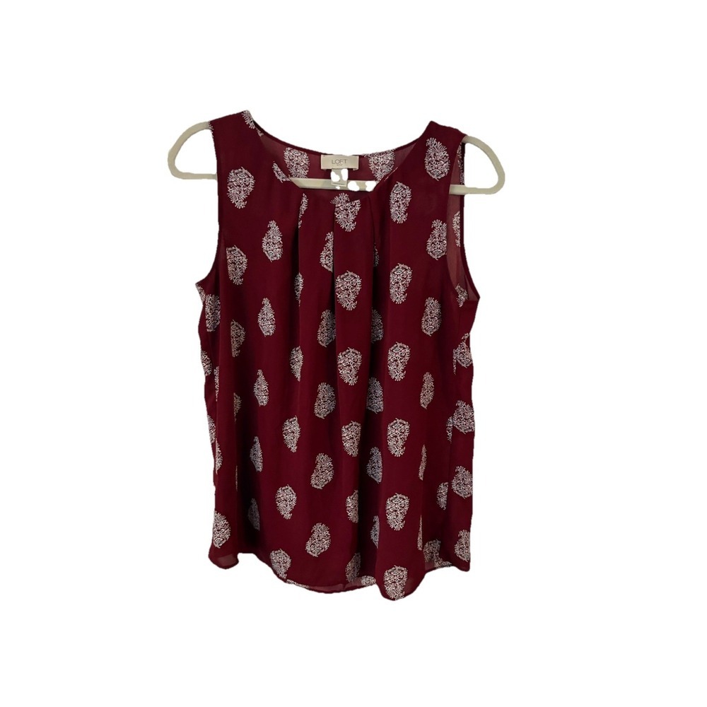 LOFT Women's Burgundy White Paisley Print Sleeveless Top Size M